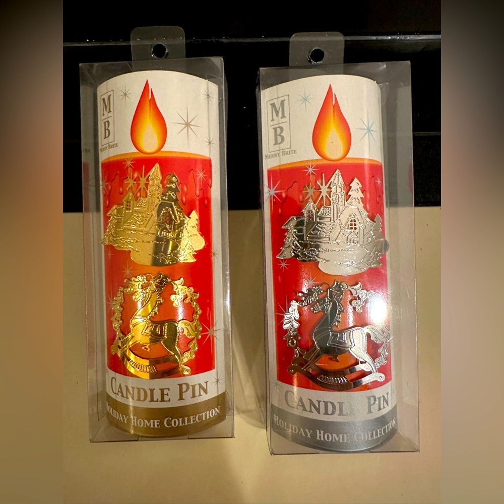 NEW NIB Christmas Holiday Candle Pins for Pillar Candles Gold or Silver Tone